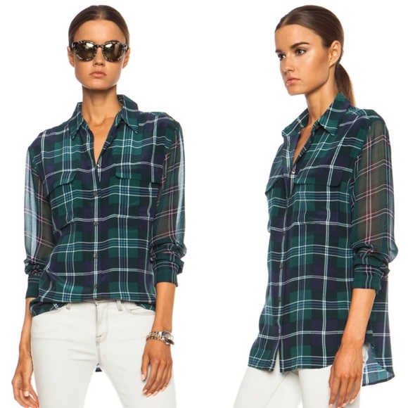 Blue Plaid Silk Blouse | Poshmark